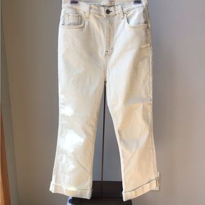 Current Elliot Cream Cropped Cuffed Kick Flare‎ Jeans